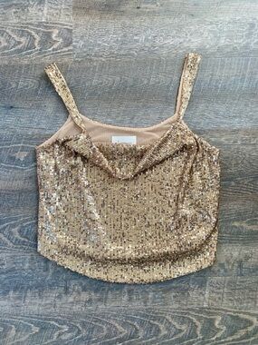 Anthropologie Gold Sequin Cowl-Neck Camisole